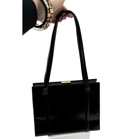 Gucci Vintage Black Leather Structured Kiss Lock Shoulder Bag - Picture 1 of 14
